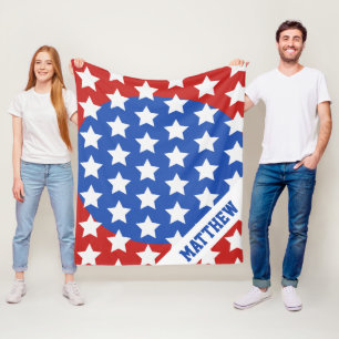 Manta Polar Nombre personalizado azul rojo con estrellas patri