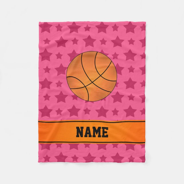 Manta Polar Nombre personalizado Baloncesto Estrellas rosas (Anverso)