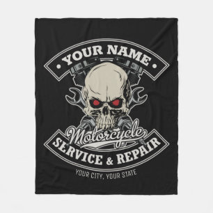 Manta Polar NOMBRE Personalizado Biker Mechanic Skull Motorcyc