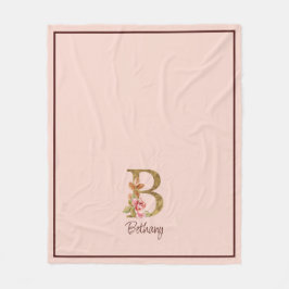 Manta Polar Nombre personalizado Blush rosas rosadas hoja dora