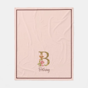 Manta Polar Nombre personalizado Blush rosas rosadas hoja dora