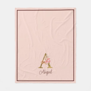 Manta Polar Nombre personalizado Blush rosas rosadas letra A c