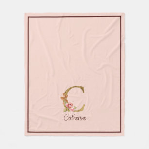 Manta Polar Nombre personalizado Blush rosas rosadas letra C c