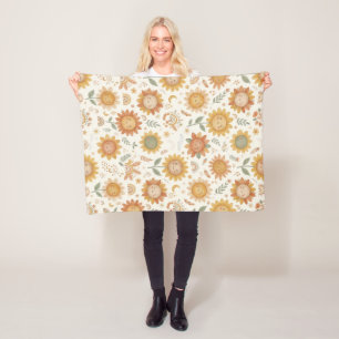 Manta Polar Nombre personalizado Boho Sunflower Cute Sol y Arc