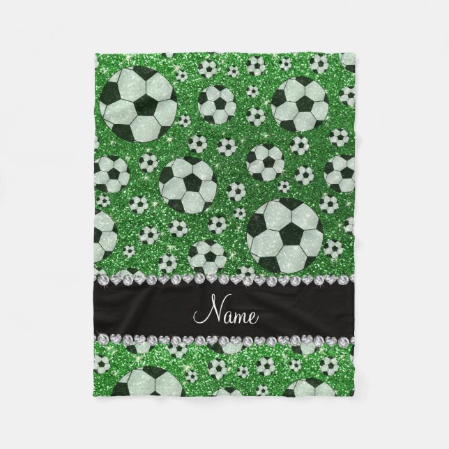 Manta Polar Nombre personalizado Bolas de fútbol de purpurina  (Anverso)