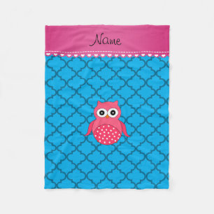 Manta Polar Nombre personalizado búho rosa cielo azul marroquí