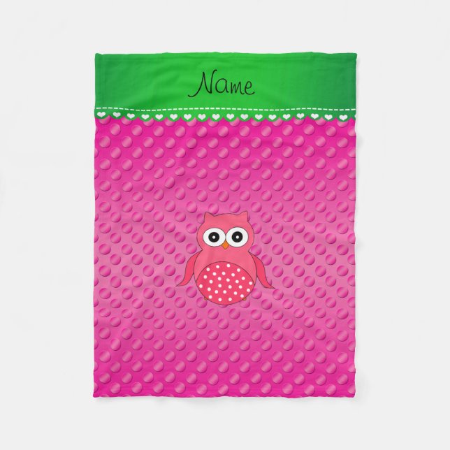 Manta Polar Nombre personalizado búho rosa de los puntos brill (Anverso)