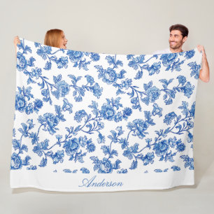 Manta Polar Nombre personalizado Chinoiserie azul y blanco