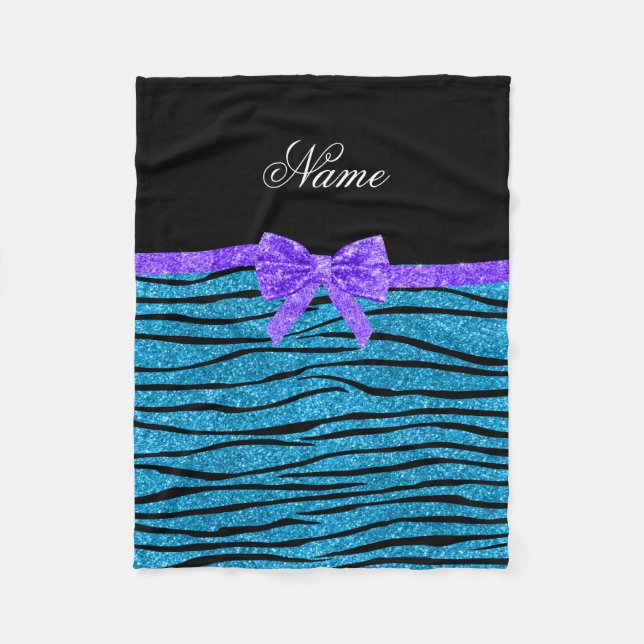 Manta Polar Nombre personalizado cielo azul purpurina zebra ra (Anverso)