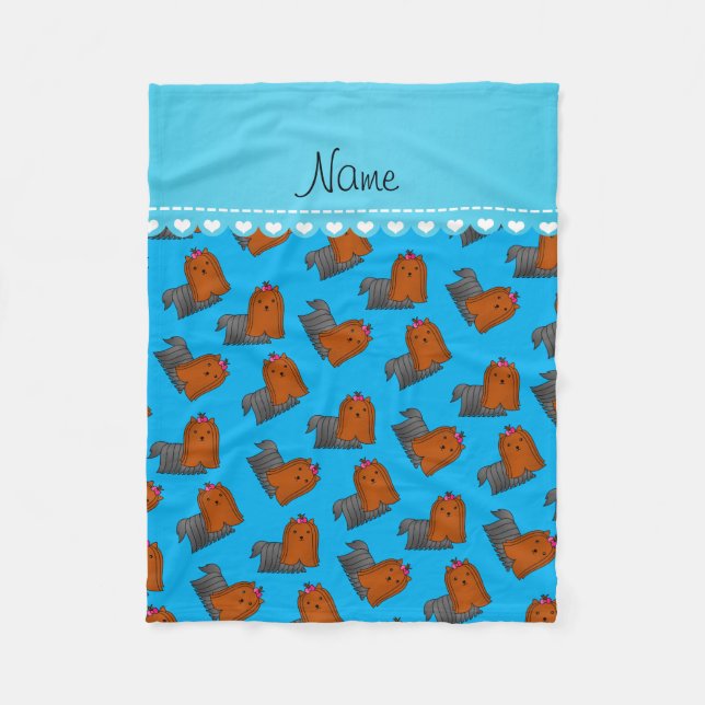 Manta Polar Nombre personalizado cielo azul yorkshire terriers (Anverso)