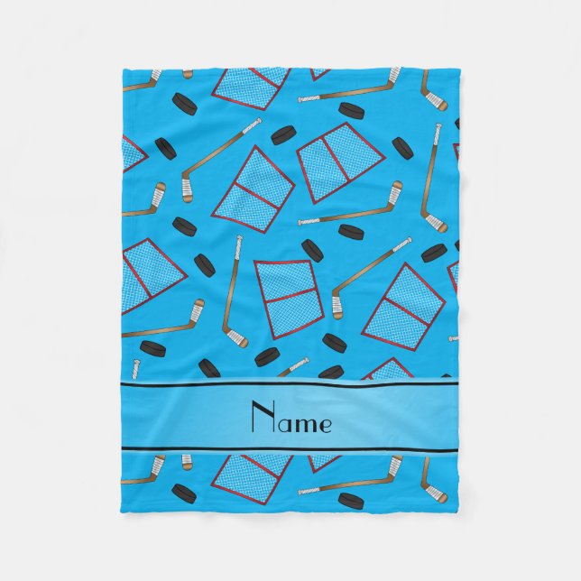 Manta Polar Nombre personalizado cielo palos de hockey azul re (Anverso)