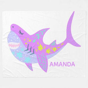 Manta Polar Nombre personalizado colorido Kawaii Shark Purple