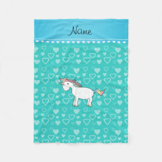 Manta Polar Nombre personalizado corazones turquesa unicornio