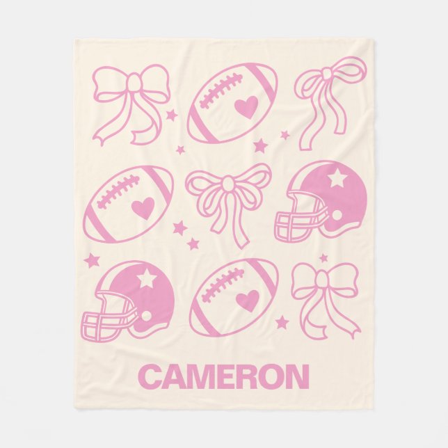 Manta Polar Nombre personalizado Cute Coquette de Fútbol Bow P (Anverso)