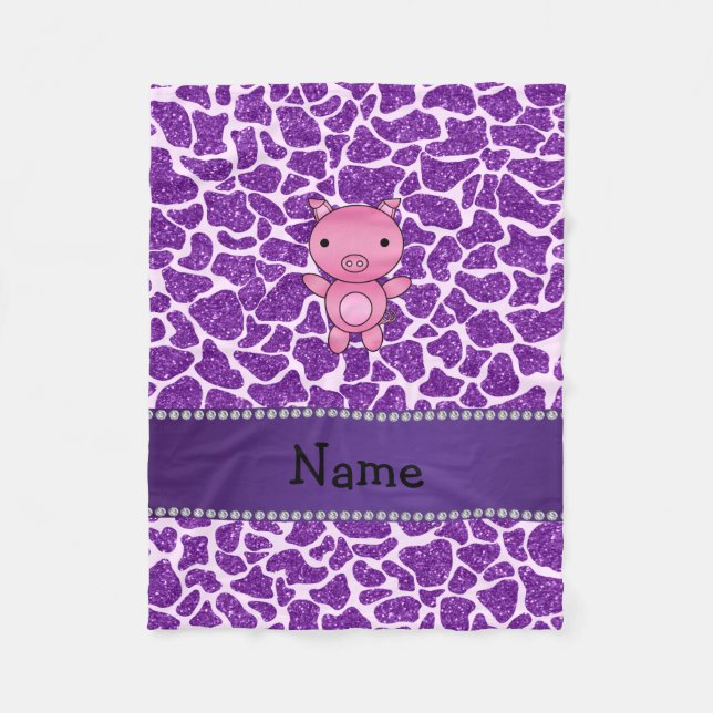Manta Polar Nombre personalizado de cerdo morado purpurina gir (Anverso)