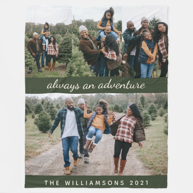 Manta Polar Nombre personalizado de familia 4 Collage de fotos (Anverso)