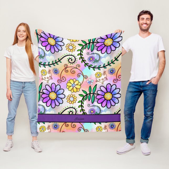 Manta Polar Nombre personalizado de floral de bonito (In situ)