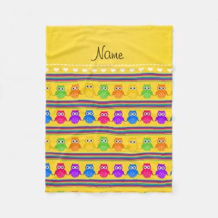 Manta Polar Nombre personalizado de franjas de búho de arco ir