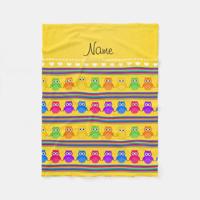 Manta Polar Nombre personalizado de franjas de búho de arco ir (Anverso)