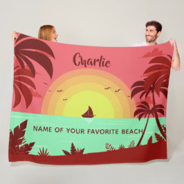 Manta Polar Nombre personalizado de Ilustracion de playa y man