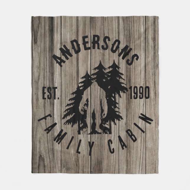 Manta Polar Nombre personalizado de la familia de madera rústi (Anverso)