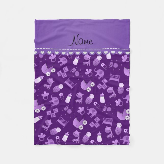 Manta Polar Nombre personalizado de los bebés morados (Anverso)