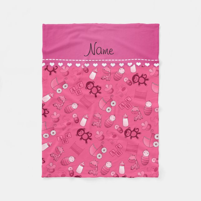 Manta Polar Nombre personalizado de los bebés rosados (Anverso)