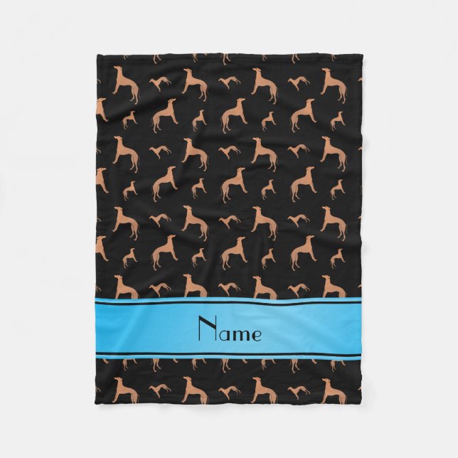 Manta Polar Nombre personalizado de los perros Whippet negros (Anverso)