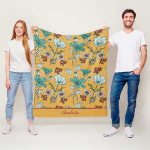 Manta Polar Nombre personalizado de patrón sin costura y flora