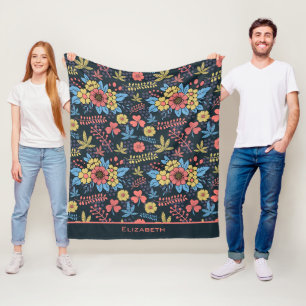 Manta Polar Nombre personalizado de patrón sin costura y flora