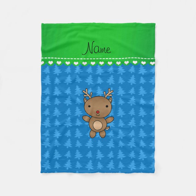 Manta Polar Nombre personalizado de reno árboles de navidad az (Anverso)