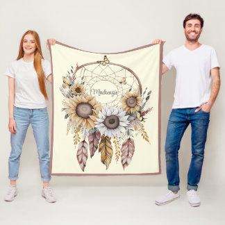 Manta Polar Nombre personalizado de Watercolor Boho Dreamcatch