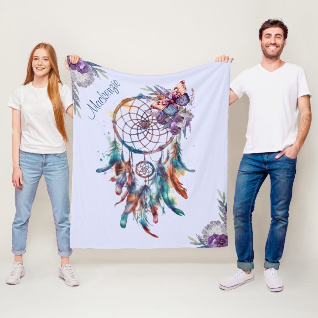 Manta Polar Nombre personalizado de Watercolor Boho Dreamcatch (In situ)