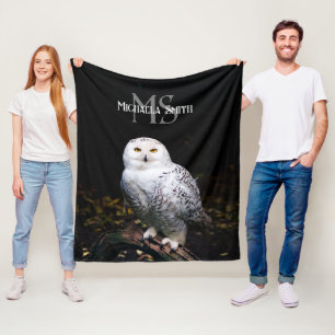 Manta Polar Nombre personalizado del monograma de búho de niev