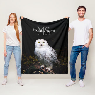 Manta Polar Nombre personalizado del monograma de búho de niev