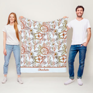 Manta Polar Nombre personalizado del naranja de patrones flora