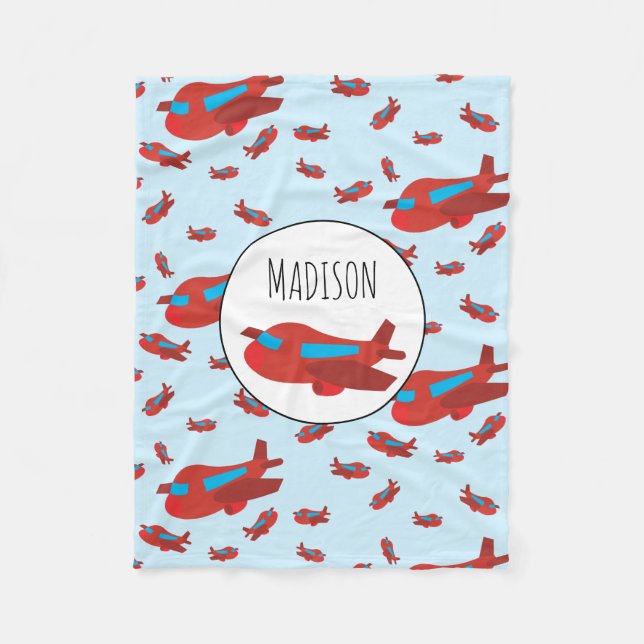 Manta Polar Nombre personalizado del patrón de avión rojo y az (Anverso)