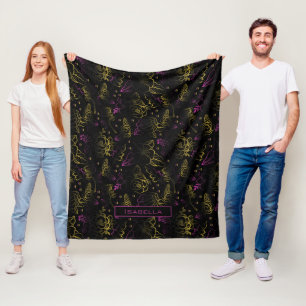 Manta Polar Nombre personalizado del patrón floral morado dora