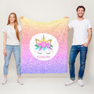 Manta Polar Nombre personalizado del Purpurina arcoiris de la 