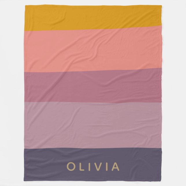 Manta Polar Nombre personalizado Earthy Warm Muted Stripes (Anverso)