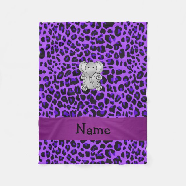 Manta Polar Nombre personalizado elefante morado leopardo impr (Anverso)