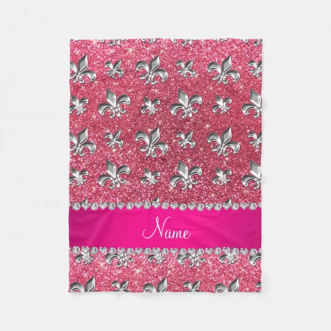 Manta Polar Nombre personalizado fleur de lis fuchsia purpurin (Anverso)