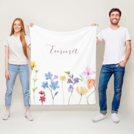 Manta Polar Nombre Personalizado Flor Silvestre Minimalista Bo