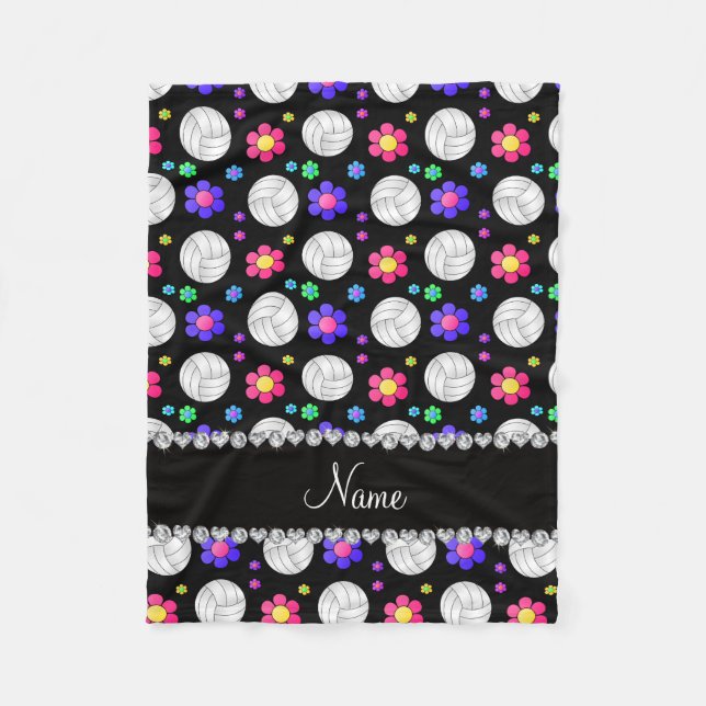 Manta Polar Nombre personalizado Flores arco iris de voleibol  (Anverso)