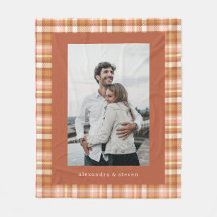 Manta Polar Nombre Personalizado Foto Cálida Earthy Gingham Pl
