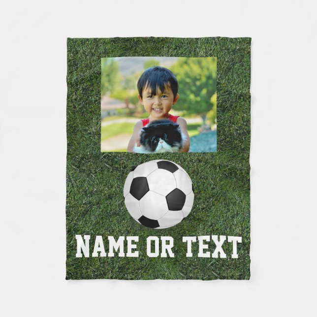 Manta Polar Nombre Personalizado Foto Futbol Boys Grass (Anverso)