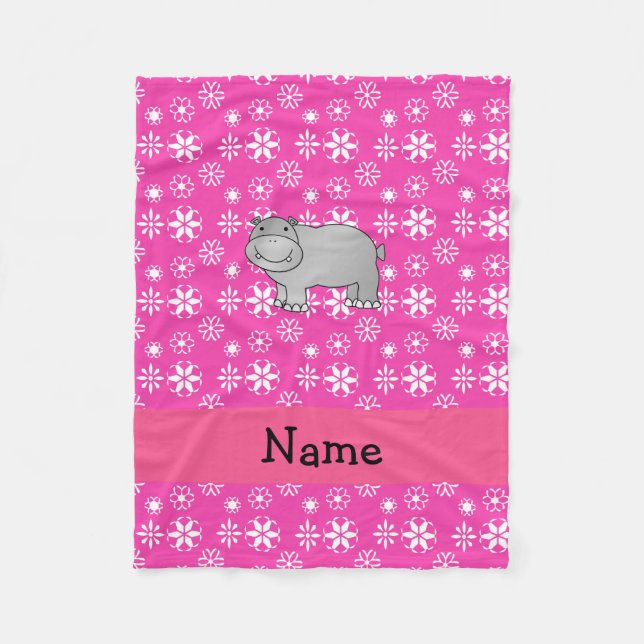 Manta Polar Nombre personalizado hippo copos de nieve rosa (Anverso)