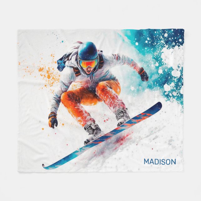Manta Polar Nombre personalizado Ilustracion Snowboarder (Frente (Horizontal))
