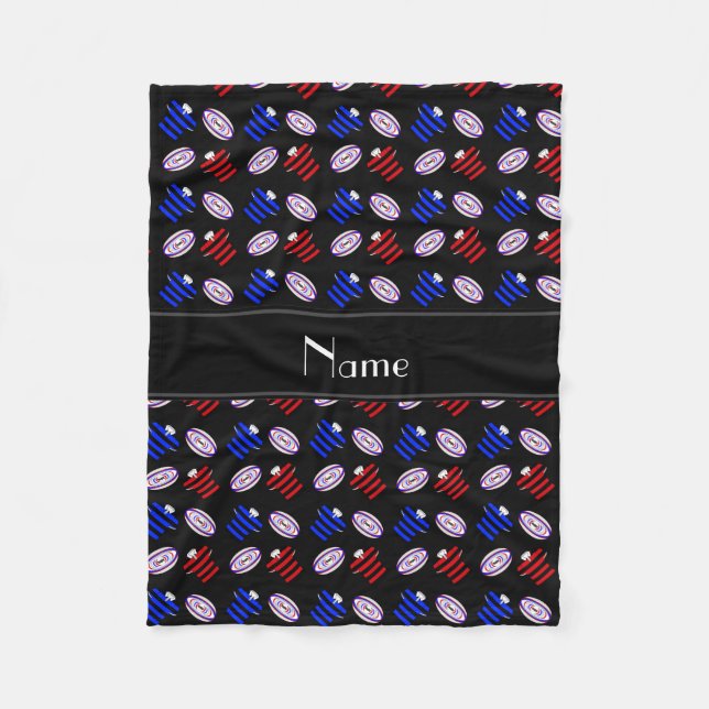 Manta Polar Nombre personalizado jerseys negros rugby ball (Anverso)