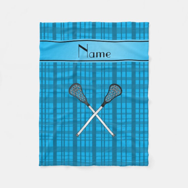 Manta Polar Nombre personalizado lacrosse cielo azul plaid (Anverso)